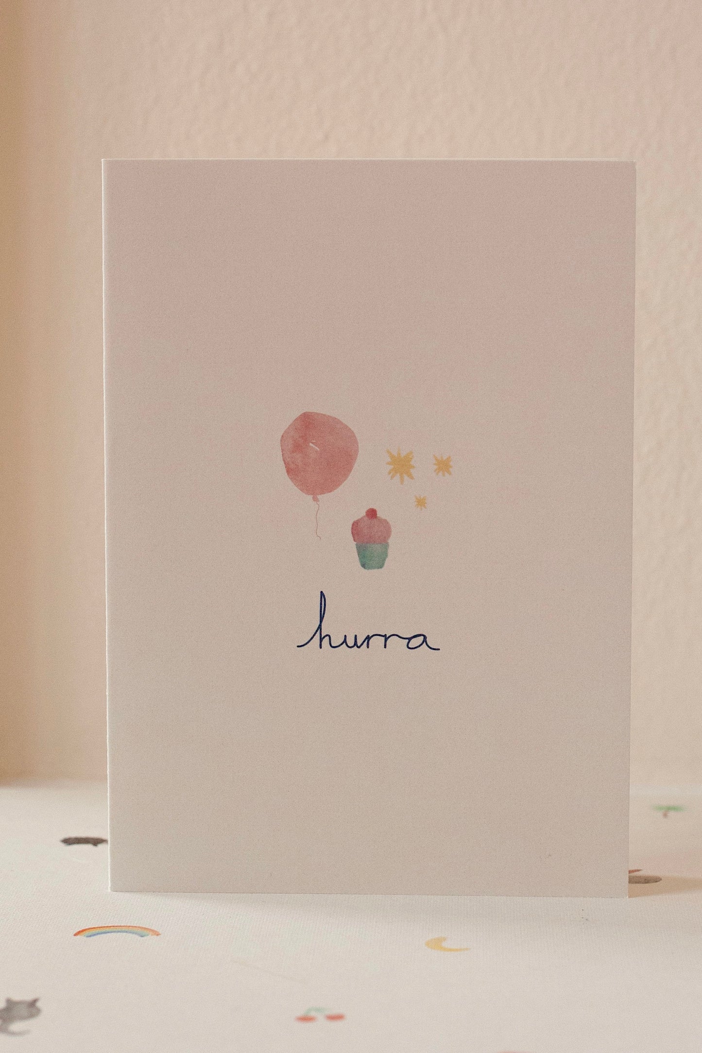kort – hurra – rosa ballon