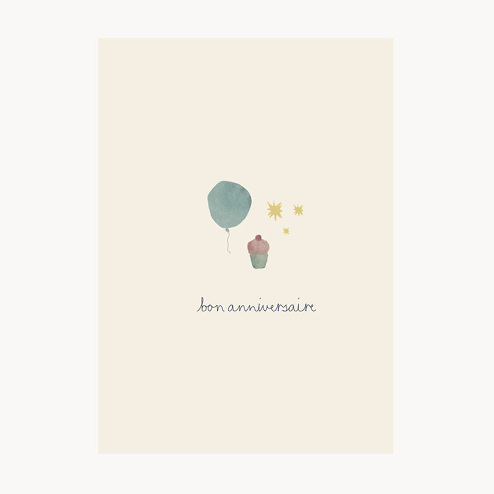 kort – bon anniversaire – blå ballon