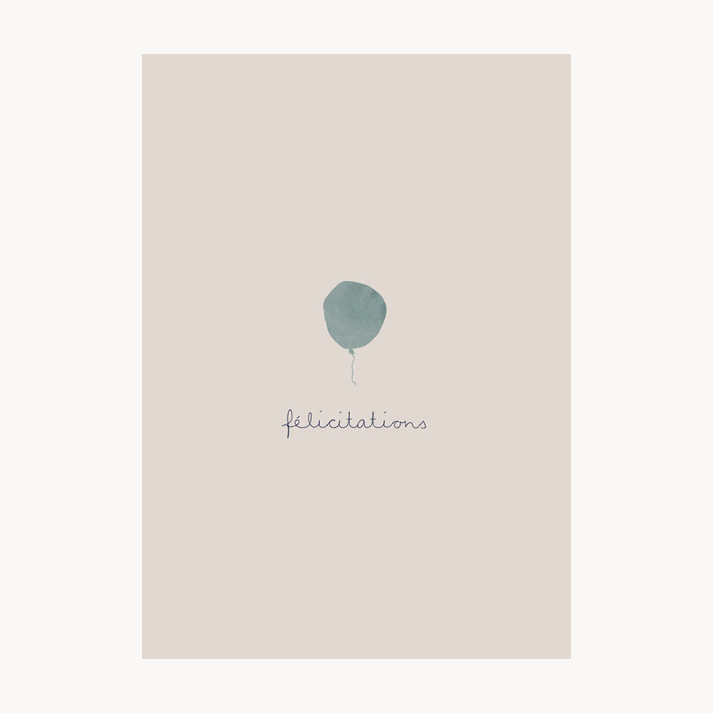 kort – félicitations – blå ballon