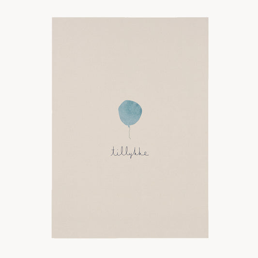 kort – tillykke – blå ballon