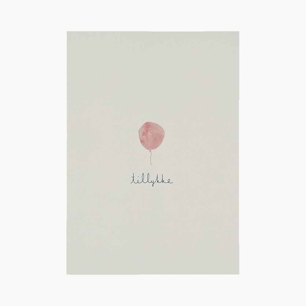 kort – tillykke – rosa ballon
