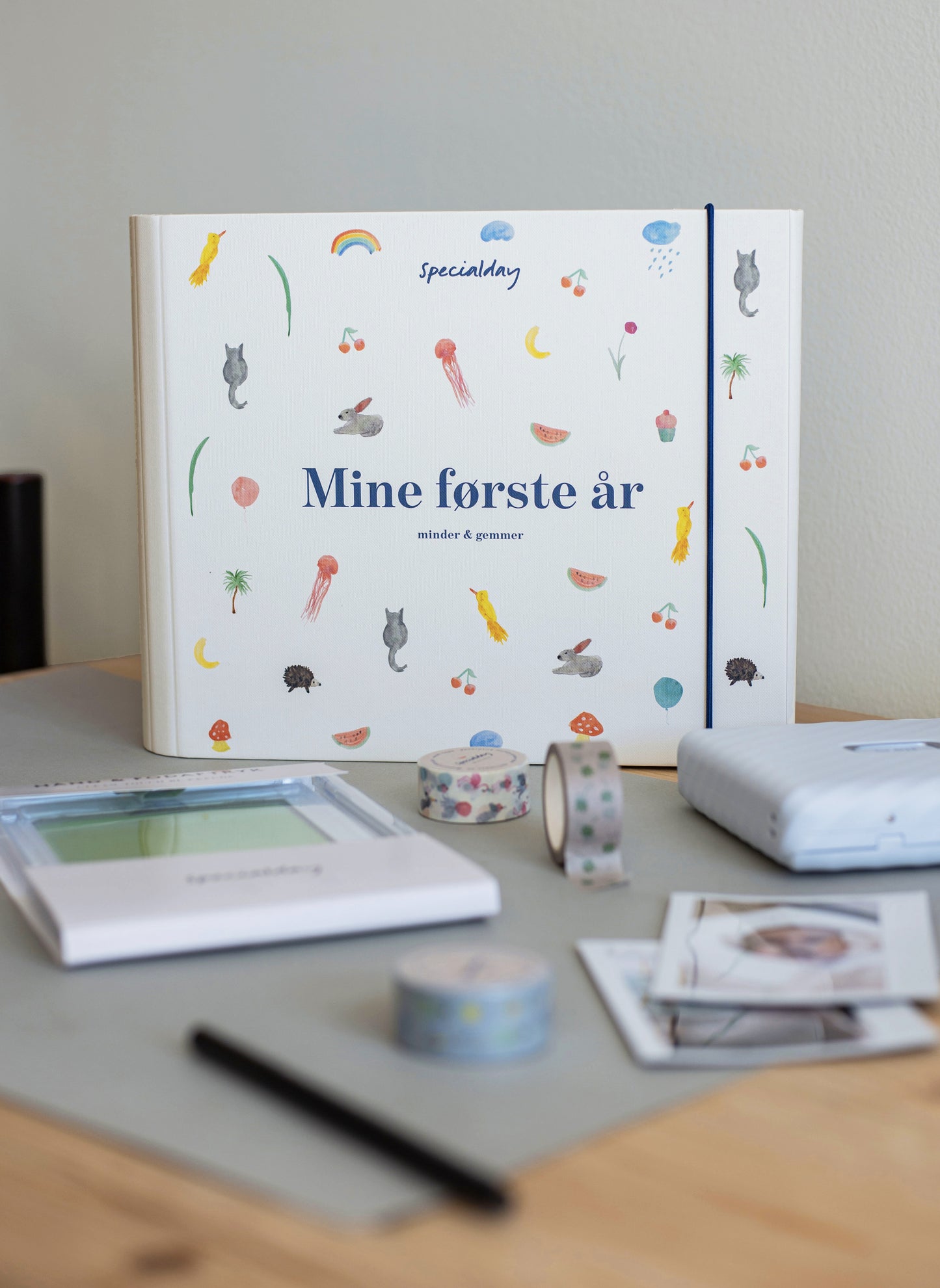 mine første år album, smartphone printer med film, aftryk & washi tape